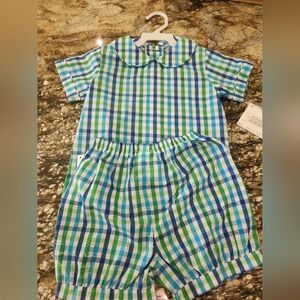 Kids Blue and Green Plaid Matching Set